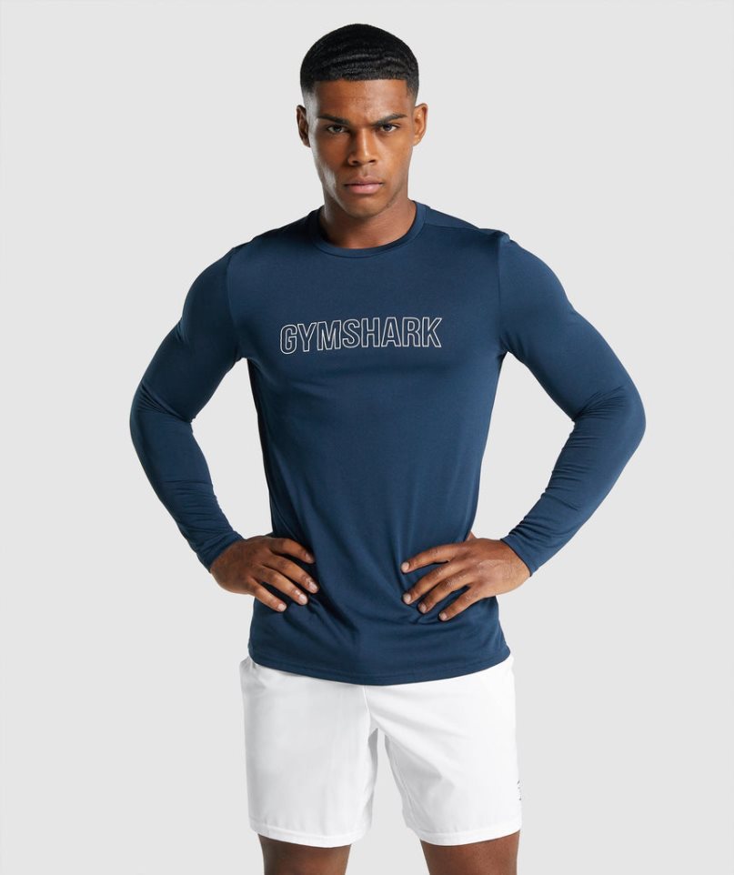 Koszulki Gymshark Arrival Long Sleeve Grafiką Męskie Granatowe | PL 723QYD